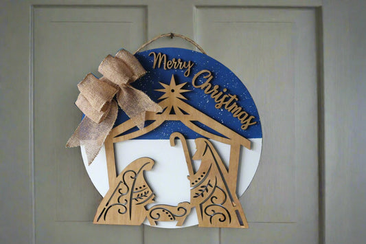 Merry Christmas Nativity Door Sign